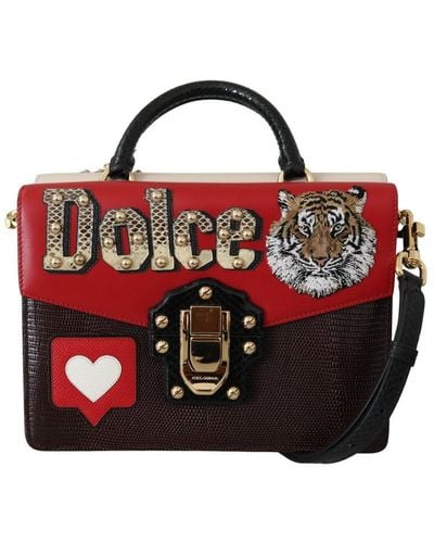 Dolce & Gabbana Vrouwen Multicolor Tas Lucia Tiger Patch Lederen Schouder Borse Bag - Rood