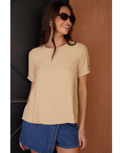 Threadbare 'Camilla' Short Roll Sleeve T-Shirt Blouse - Black