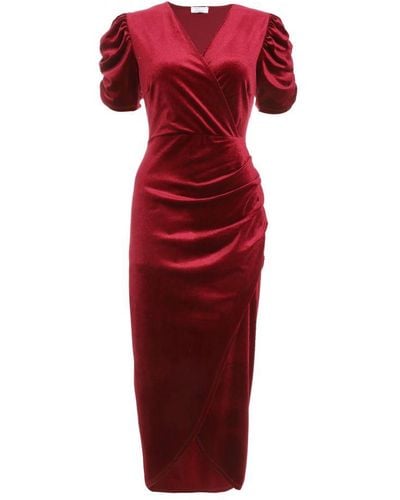 Quiz Berry Velvet Wrap Midaxi Dress - Red
