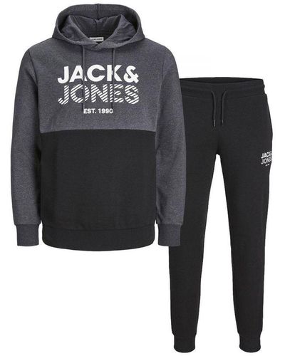 Jack & Jones Tracksuit Pullover Hooded Sweatshirt & Sweatpant Jogger For - Black