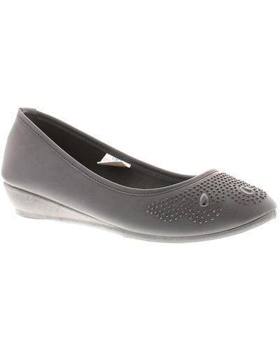 Platino Court Shoes Tasha 2 Slip On Navy Micro Fibre - Grey