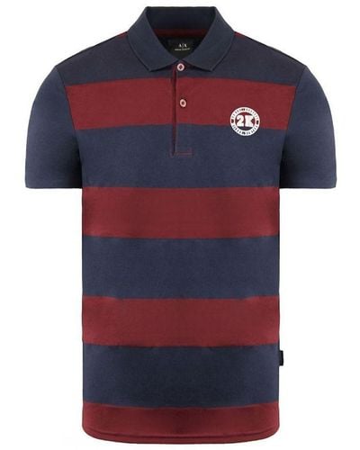 Armani Exchange Stripe /Burgundy Polo Shirt Cotton - Blue