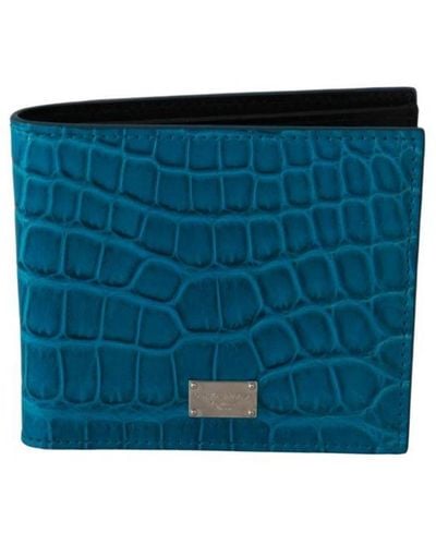 Dolce & Gabbana Blue Card Holder Bifold Logo Exotic Skin Wallet Leather