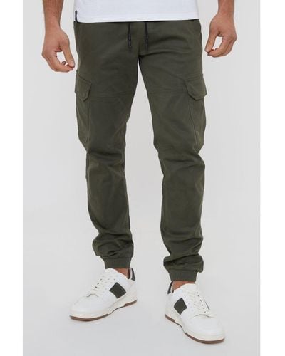 Threadbare Khaki 'belfast' Cotton Jogger Style Cargo Trousers With Stretch - Green