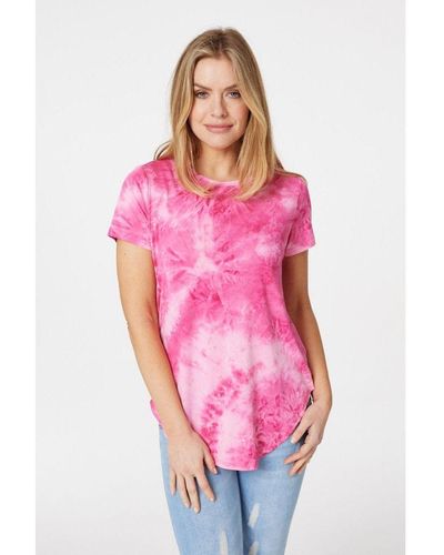 Izabel London Fuchsia Tie Dye Relaxed Jersey T-shirt - Pink