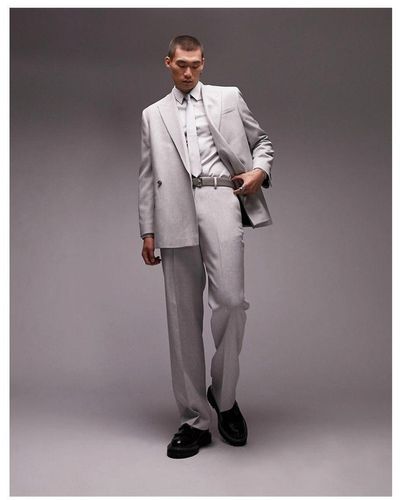 TOPMAN Wide Leg Brushed Wedding Suit Trousers - Brown
