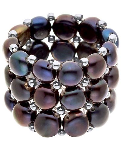 Diadema Triple Ring Elastische Freshwater Pearl Black 3-4 Mm - Zwart