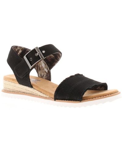 Skechers Wedge Sandals Bobs Desert Kiss Ado Buckle Textile - Black