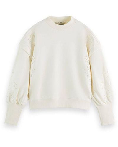 Scotch & Soda Sweater Puff Sleeve Embroidery Sweatshirt Ecru - Wit