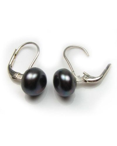 Blue Pearls Zwarte Zoetwaterparels Voor Bungelende Oorbellen En Zilveren Montage - Metallic