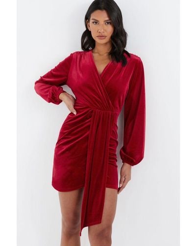 Quiz Red Velvet Sash Bodycon Dress