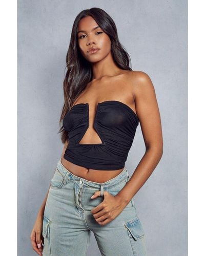 MissPap Mesh Wired Cut Out Cropped Top - Blue