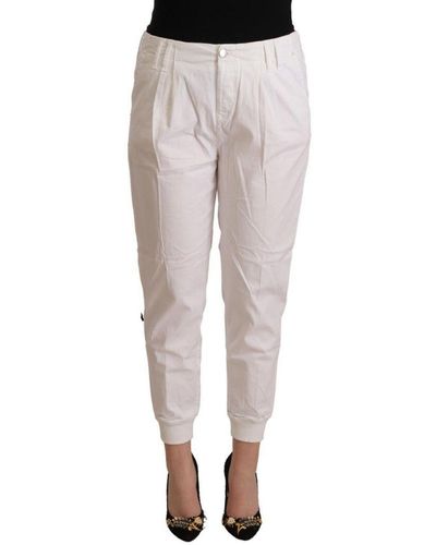 Met Cotton Mid Waist Tapered Cropped Trousers - Grey