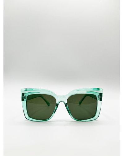 SVNX Clear Plastic Frame Cat Eye Style Sunglasses - Green