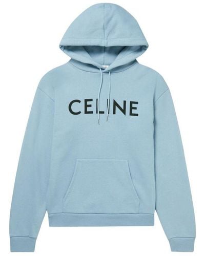 Celine Logo-print Cotton-jersey Hoodie In Light Blue