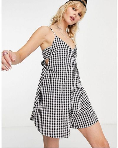 TOPSHOP Tie Back Gingham Playsuit - White