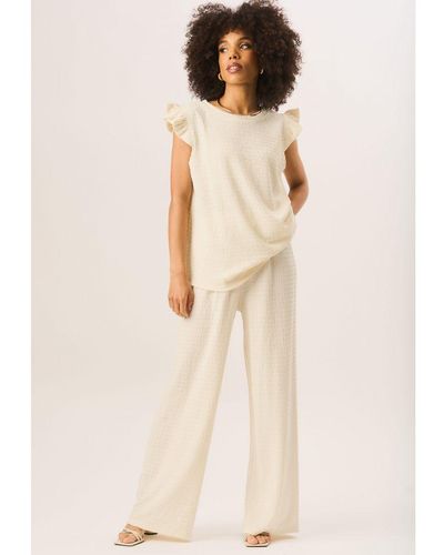Gini London Textured Elastic Waist Pull On Trousers - Natural