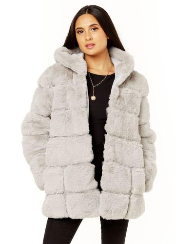 Gini London Horizontal Cut Fur Hooded Jacket - Natural