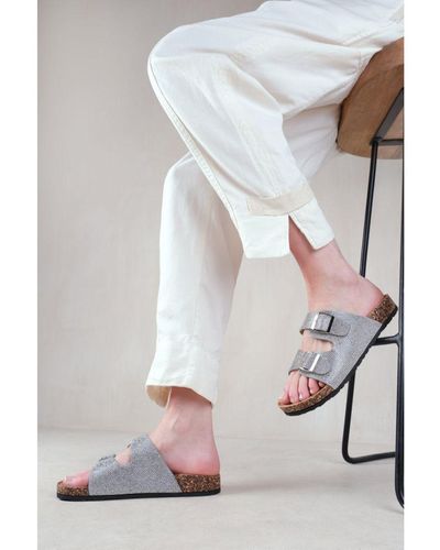 Where's That From 'Double' Up Two Strap Flat Sandals With Diamante Detail - Grey