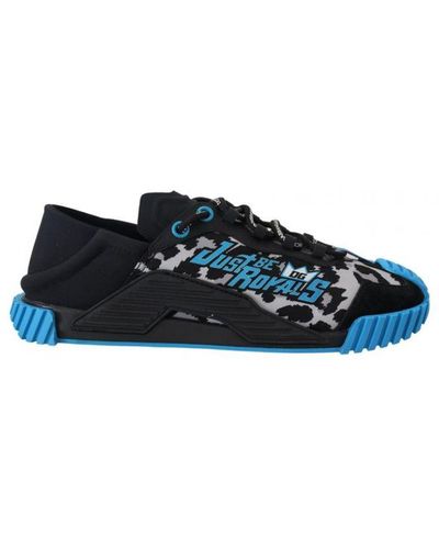 Dolce & Gabbana Black Blue Fabric Lace Up Ns1 Trainers Calf Leather