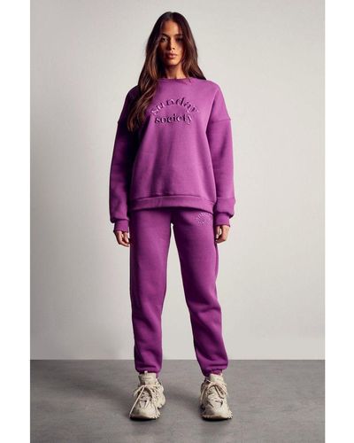 MissPap Sunday Society Embroidered Joggers Cotton - Purple