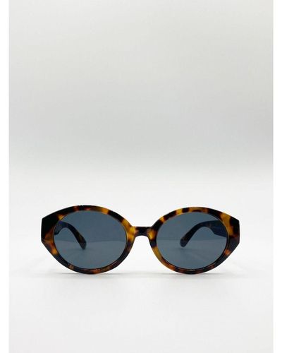 SVNX Retro Plastic Oval Frame Sunglasses - Blue