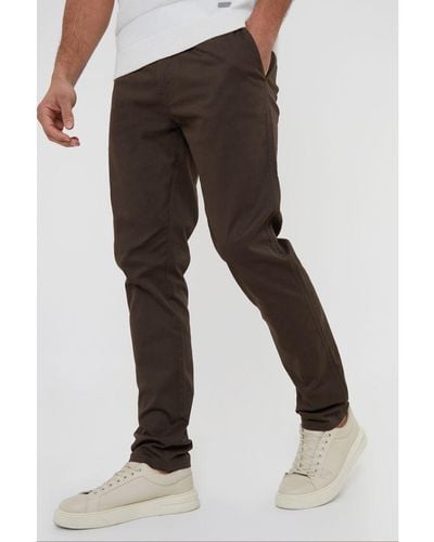 Threadbare Chocolate 'castello' Cotton Slim Fit Chino Trousers With Stretch - Brown