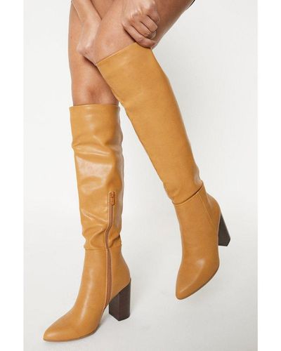 Oasis Stacked High Block Heel Knee Boots - Orange
