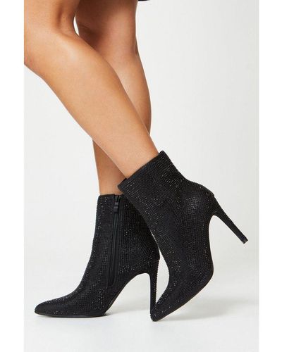 Coast Tamia Embellished Pointed Stiletto Ankle Boots - Black