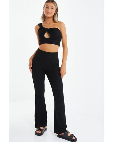 Quiz Textured High Waisted Trousers - Blue