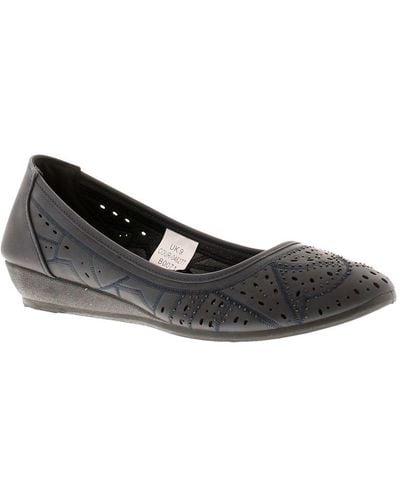 Platino New Ladies/ Microsuede Almond Toe Slip On Wedge Shoes - Black