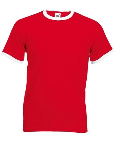 Fruit Of The Loom Ringer Short Sleeve T-Shirt (/) Cotton - Red