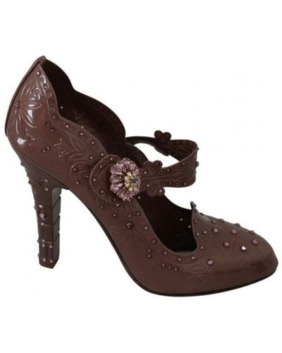 Dolce & Gabbana Brown Floral Crystal Cinderella Heels Shoes