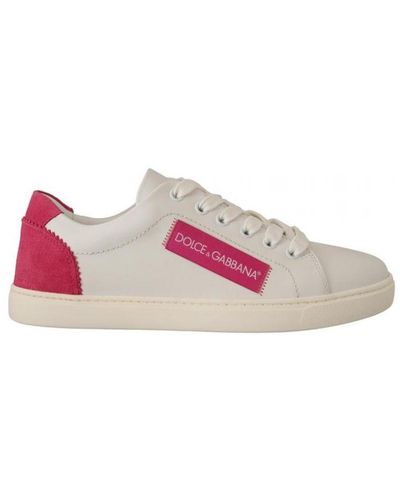 Dolce & Gabbana White Pink Leather Low Top Trainers Shoes