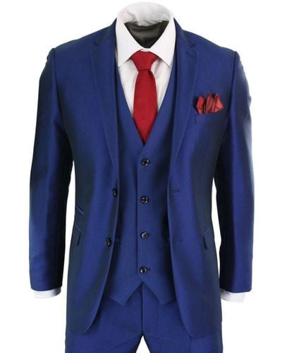 Paul Andrew 3 Piece Shiny Royal Blue Classic Suit