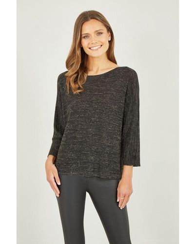 Yumi' Black And Gold 3/4 Sleeve Top - Grey