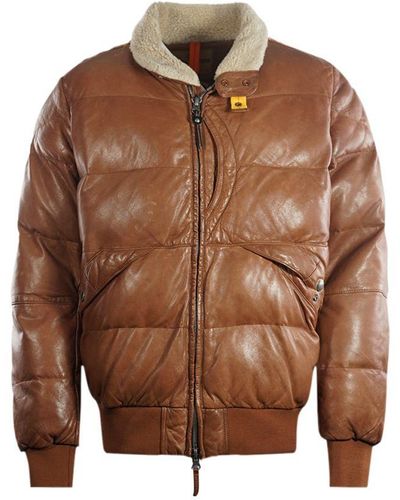 Parajumpers Alf Leather Clay Brown Distressed Bomber Jacket
