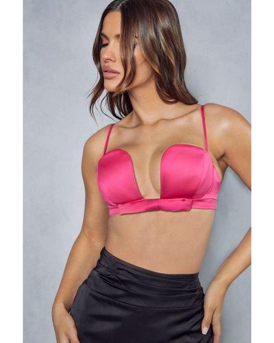 MissPap Bow Detail Cupped Plunge Bralet - Pink