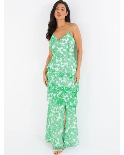 Quiz Chiffon Floral Tiered Maxi Dress - Green