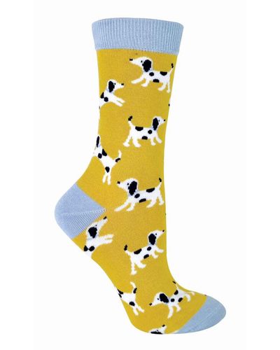 Miss Sparrow Dames Dog Design Bamboesokken - Dalmatiërs (geel) - Metallic