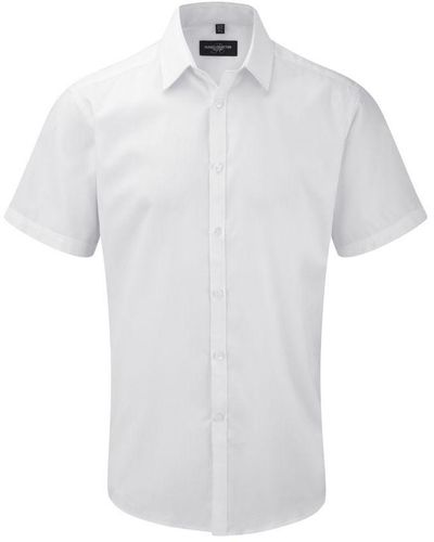 Russell Short Sleeve Herringbone Work Shirt () - White