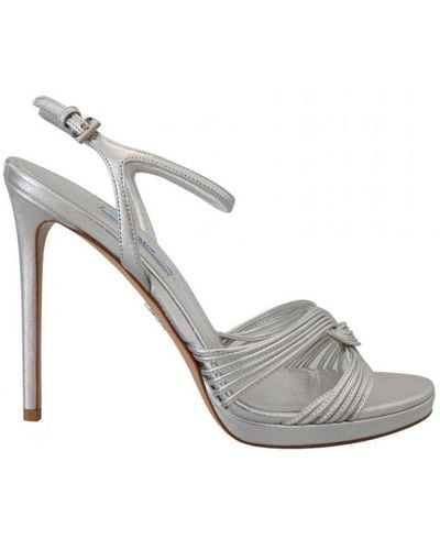 Prada Leather Sandals Ankle Strap Heels Stiletto - White