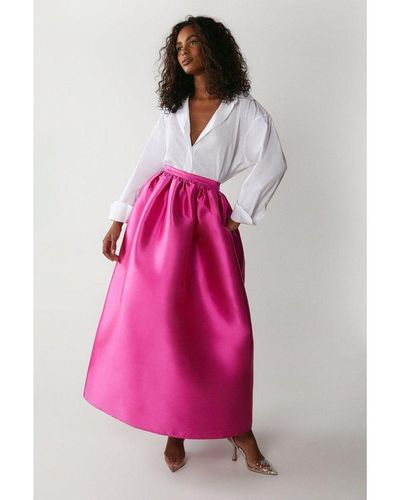 Warehouse Satin Twill Lantern Midi Skirt - Pink