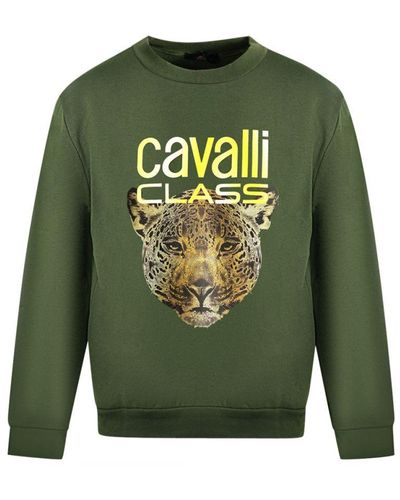Roberto Cavalli Class Leopard Print Logo Jumper Cotton - Green
