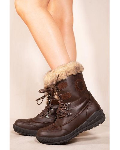 Where's That From 'Clarrisa' Flatform Fur Lined Ankle Boots With Lace Up - Brown