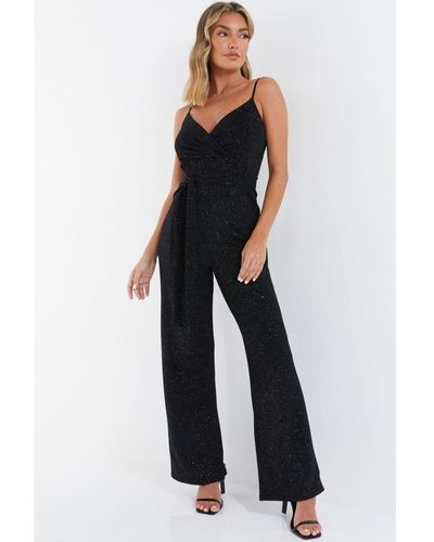 Quiz Black Glitter Wrap Palazzo Jumpsuit - Blue