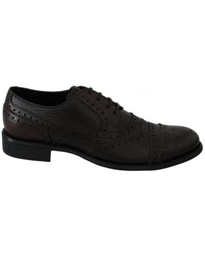 Dolce & Gabbana Brown Leather Brogue Derby Dress Shoes - Black