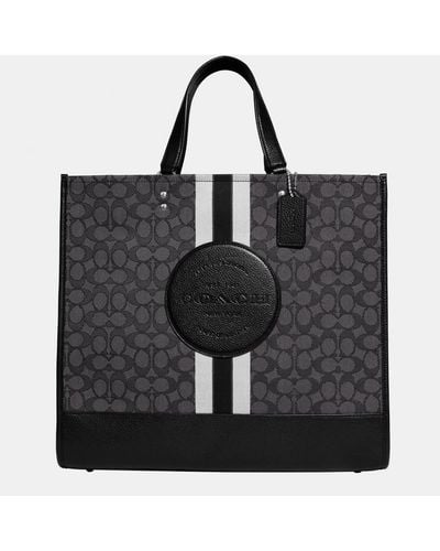 COACH Signature Striped Jacquard With Patch Dempsey Tote 40 Bag - Black