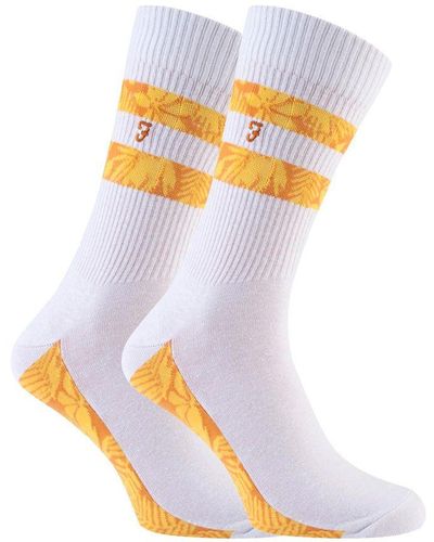 Farah 2 Pairs Cotton Ribbed White Sports Socks With Red Blue Yellow Stripes - Fvs006whgd