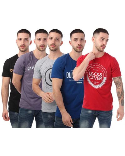 Duck and Cover Wellingbrow 5 Pack T-Shirts - Blue